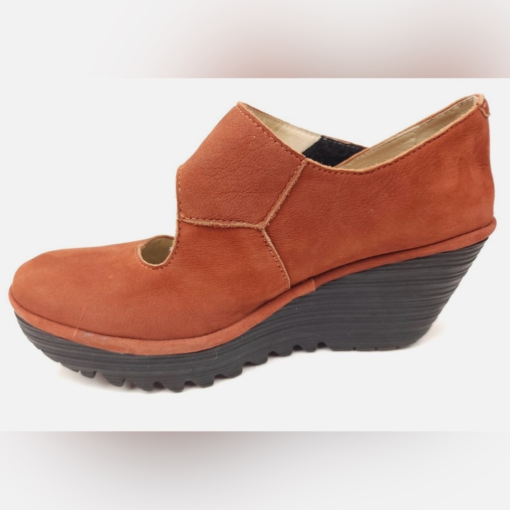 FLY LONDON Yasi Cinnamon Suede Leather Wedge Shoes - Picture 8 of 8